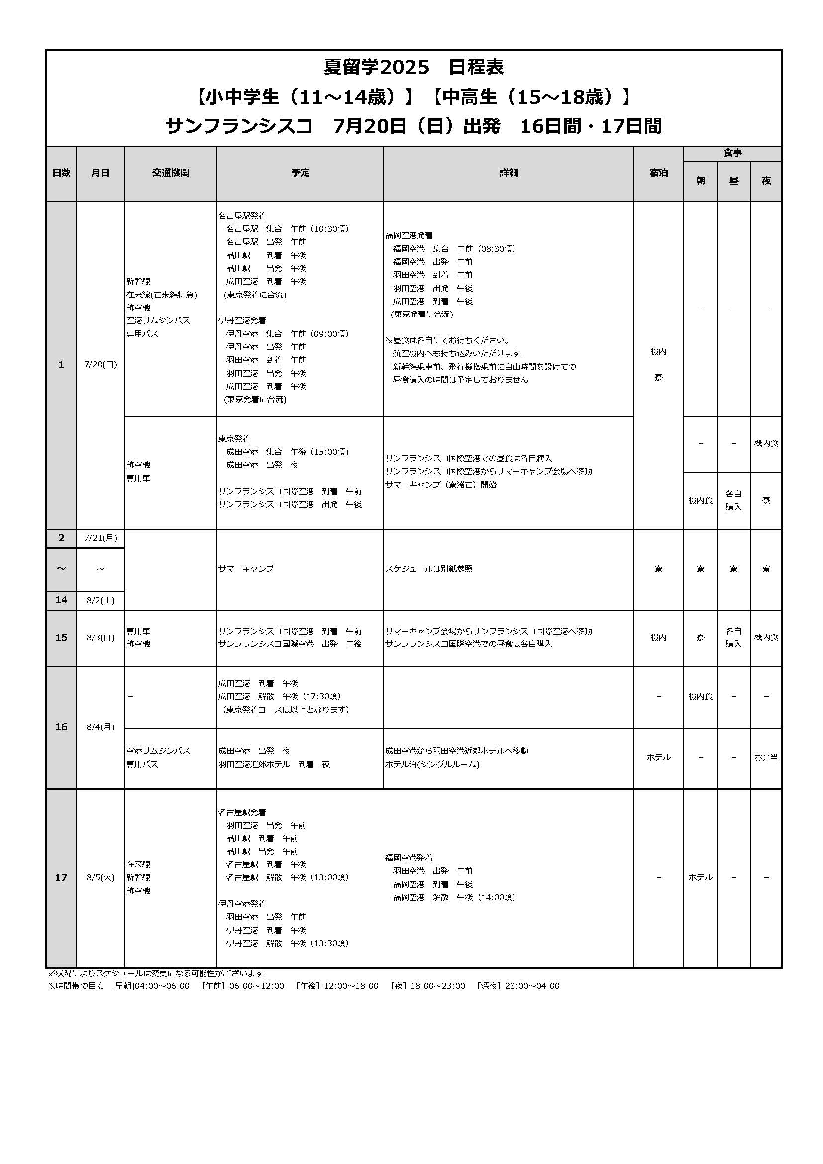 日程表